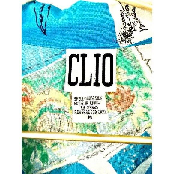 Vintage CLIO Hawaiian Blue Shirt Silk Medium - Picture 7 of 10